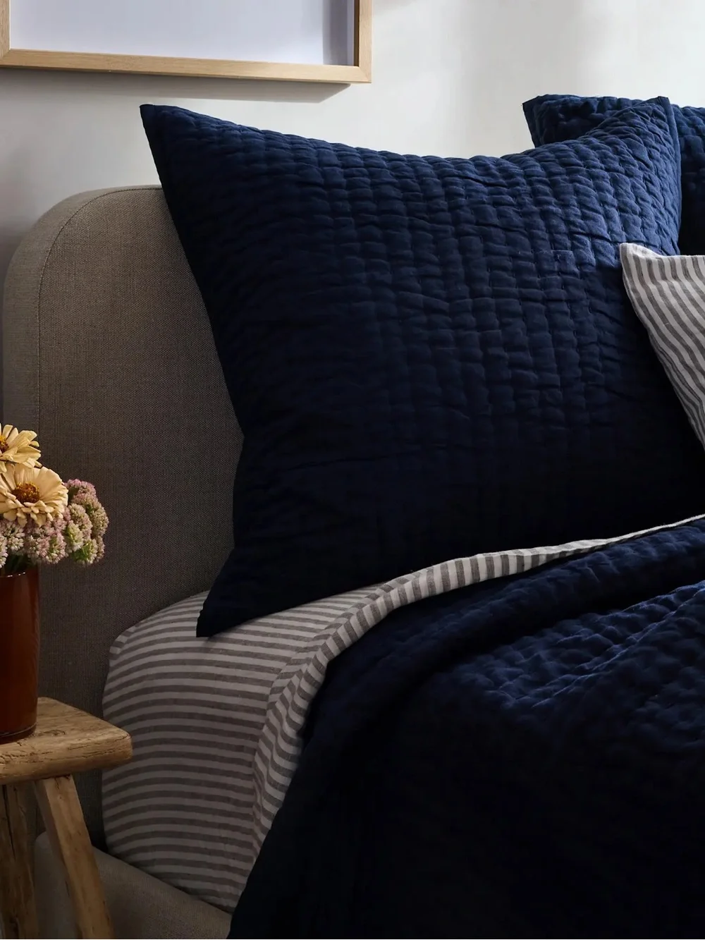 Quince European Linen Cotton Stitch Quilted Euro Sham Navy 26”x26”
